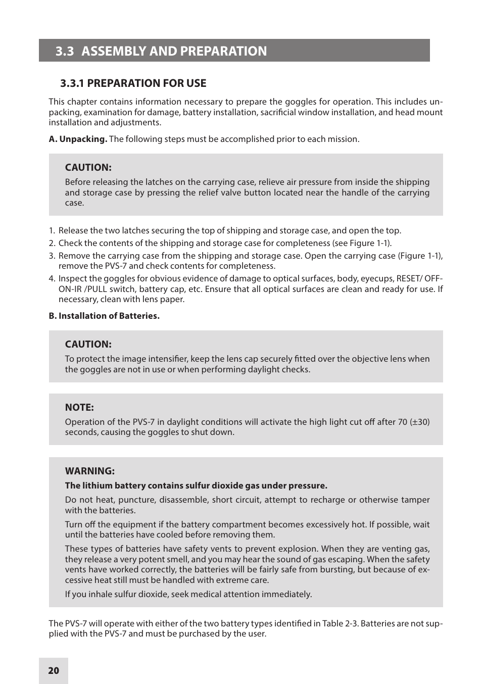 3 assembly and preparation | Armasight NAMPVS7001G7DA2 PVS7 GEN 3 Ghost MG TAN Night vision goggles User Manual | Page 20 / 44