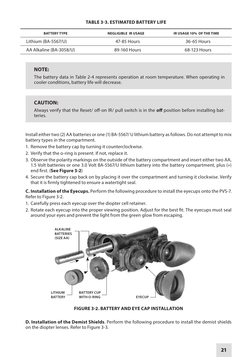 Armasight NAMPVS7001G7DA2 PVS7 GEN 3 Ghost MG TAN Night vision goggles User Manual | Page 21 / 44