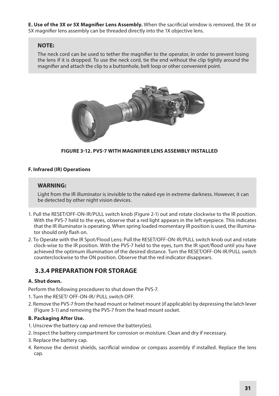 4 preparation for storage | Armasight NAMPVS7001G7DA2 PVS7 GEN 3 Ghost MG TAN Night vision goggles User Manual | Page 31 / 44
