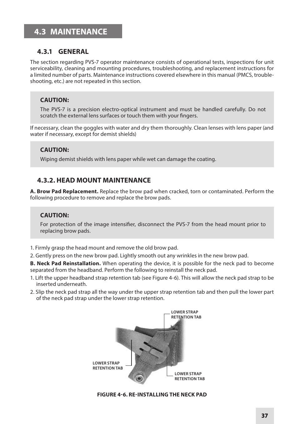 3 maintenance, 1 general, Head mount maintenance | Armasight NAMPVS7001G7DA2 PVS7 GEN 3 Ghost MG TAN Night vision goggles User Manual | Page 37 / 44