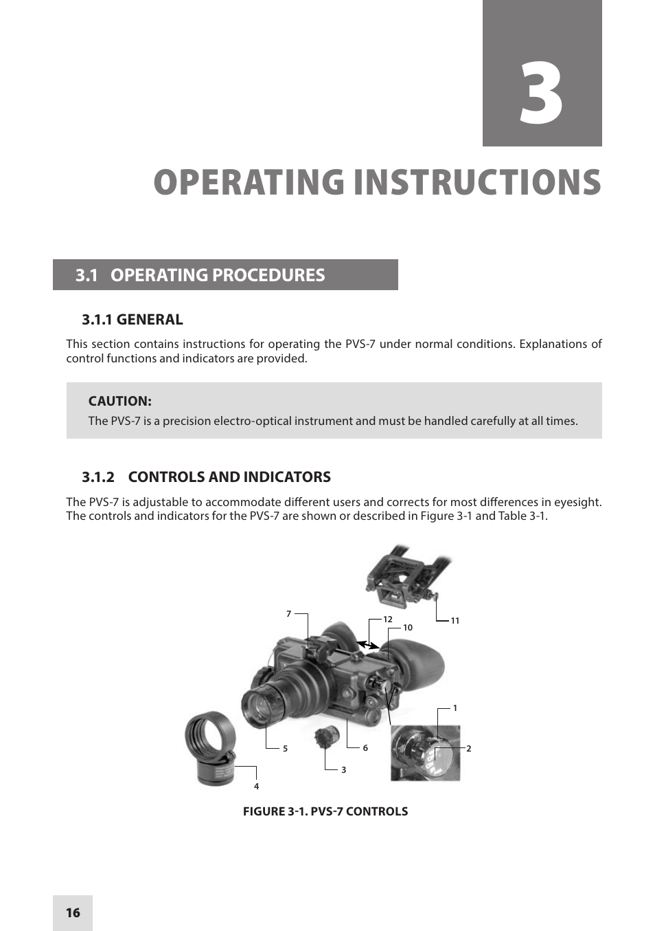 Operating instructions, 1 operating procedures | Armasight NAMPVS700133DB1 PVS7 GEN 3 Bravo Night vision goggles User Manual | Page 16 / 44