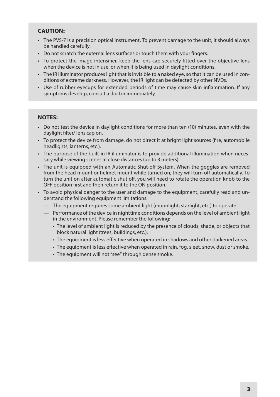 Armasight NAMPVS700133DB1 PVS7 GEN 3 Bravo Night vision goggles User Manual | Page 3 / 44