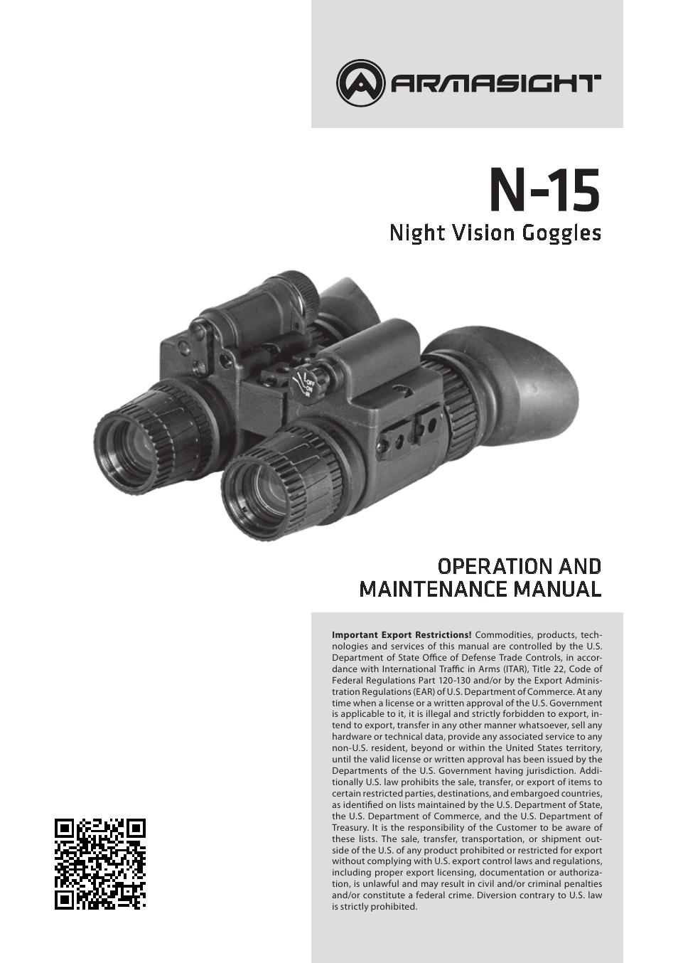 Armasight NSGN150001F6DA1 N-15 FLAG Night Vision Goggles User Manual | 36 pages
