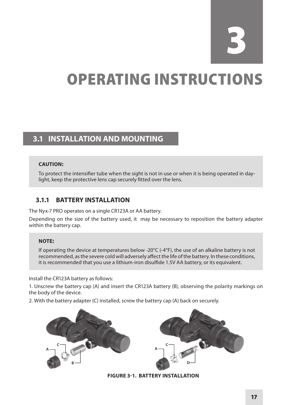 Operating instructions | Armasight NSGNYX7P01P3DA1 Nyx7 PRO GEN 3P Night Vision Goggles User Manual | Page 17 / 36