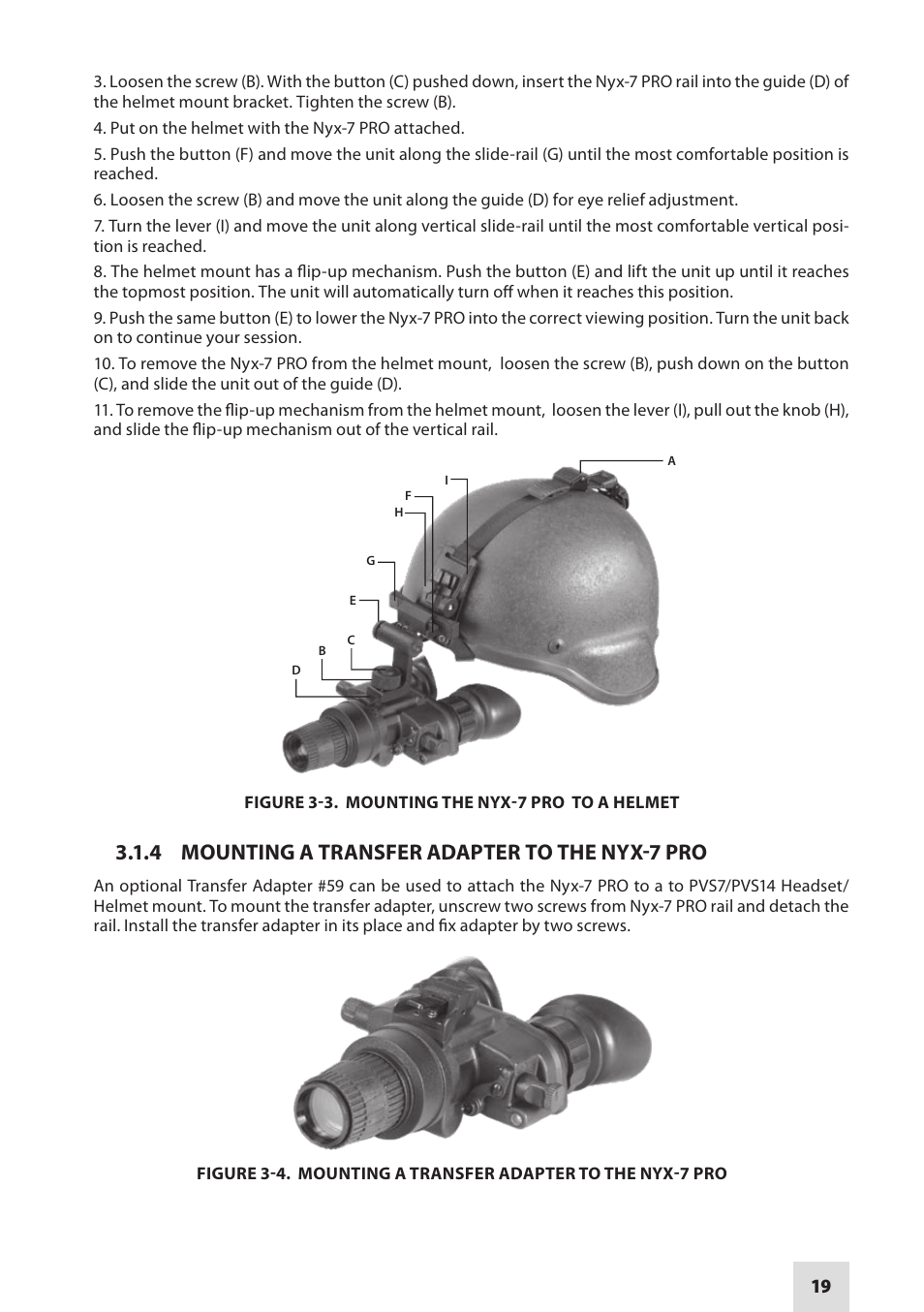 4 mounting a transfer adapter to the nyx-7 pro | Armasight NSGNYX7P01P3DA1 Nyx7 PRO GEN 3P Night Vision Goggles User Manual | Page 19 / 36