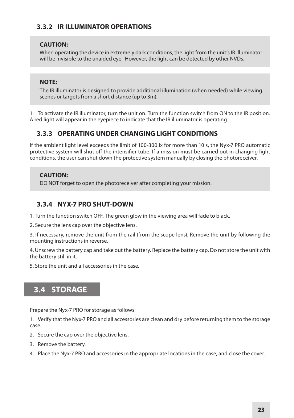 4 storage | Armasight NSGNYX7P01P3DA1 Nyx7 PRO GEN 3P Night Vision Goggles User Manual | Page 23 / 36