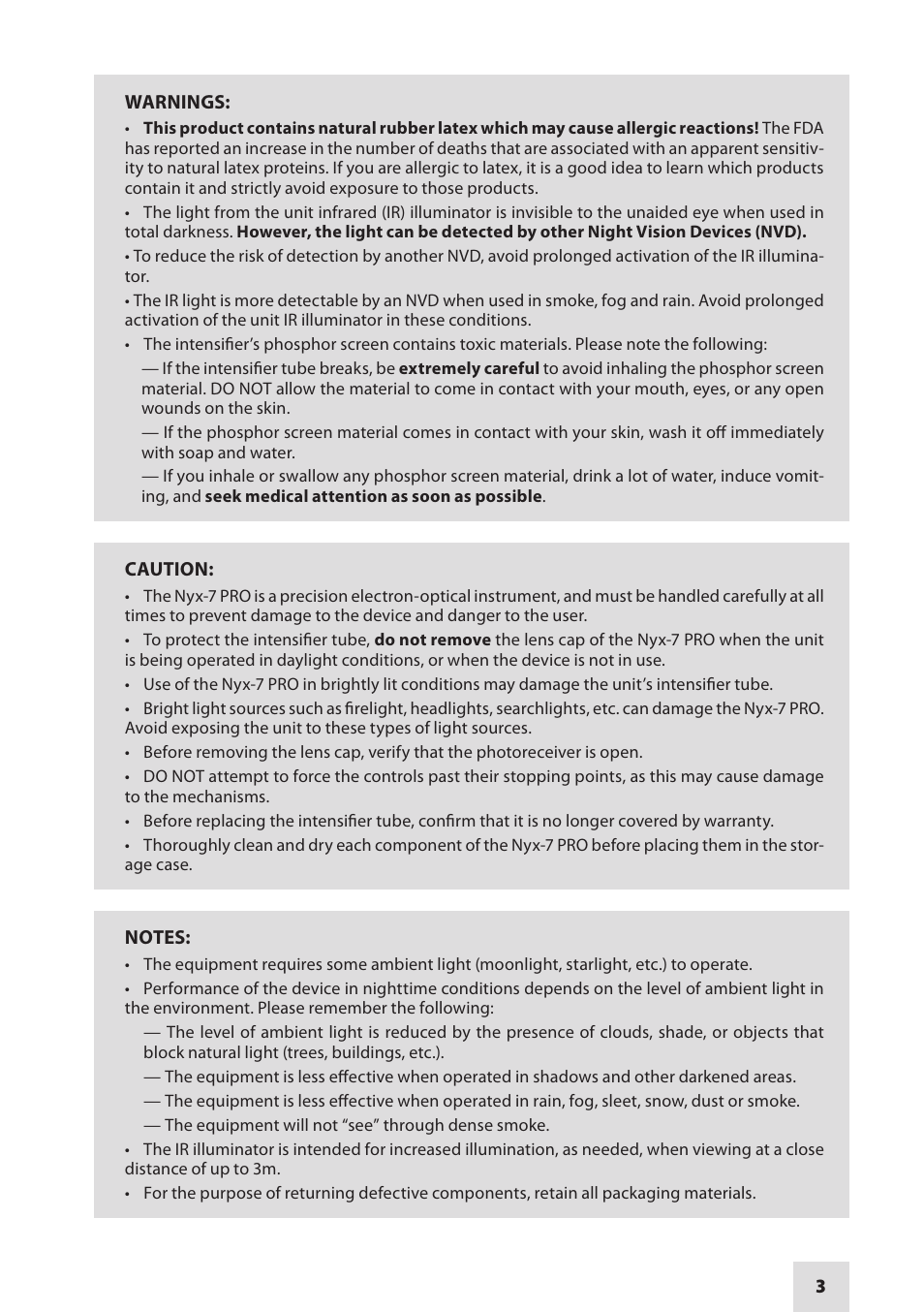 Armasight NSGNYX7P01P3DA1 Nyx7 PRO GEN 3P Night Vision Goggles User Manual | Page 3 / 36