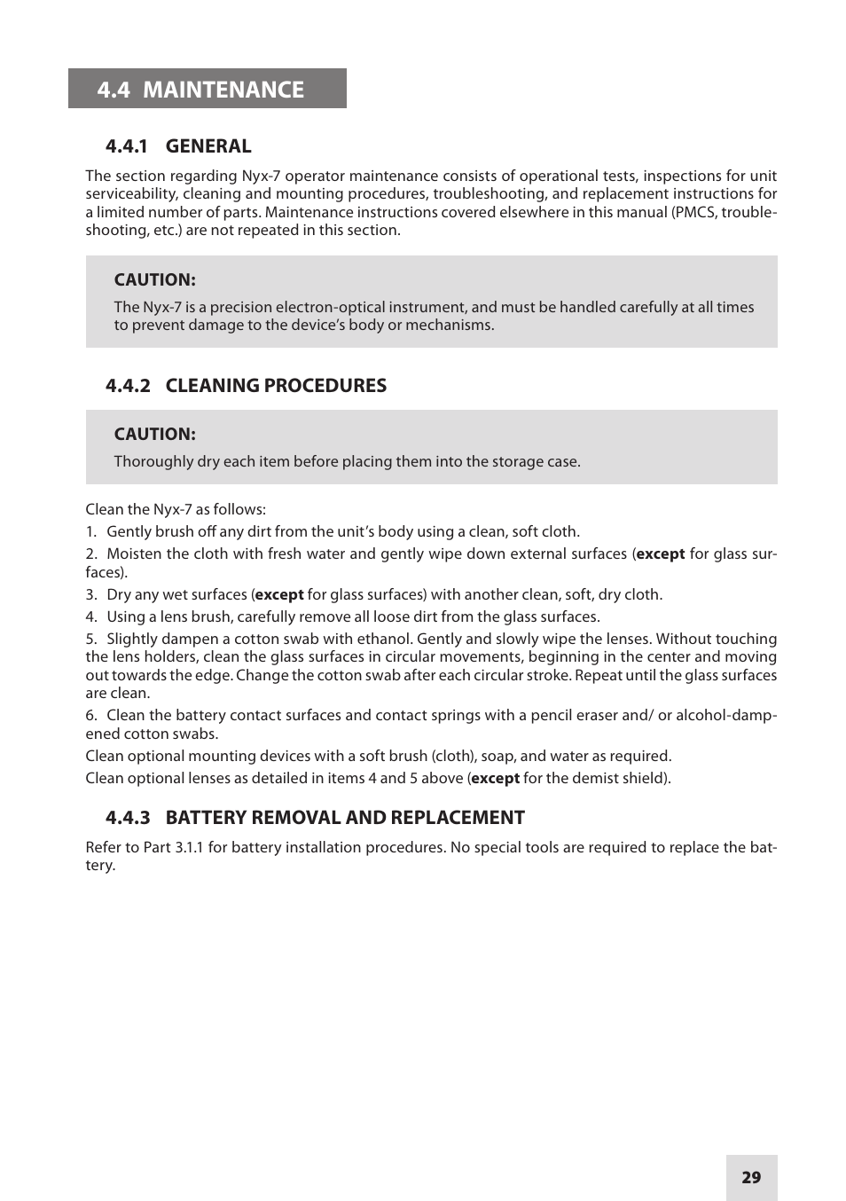 4 maintenance | Armasight NSGNYX7001QGDI1 Nyx7 GEN 2+ QS Night Vision Goggles User Manual | Page 29 / 36