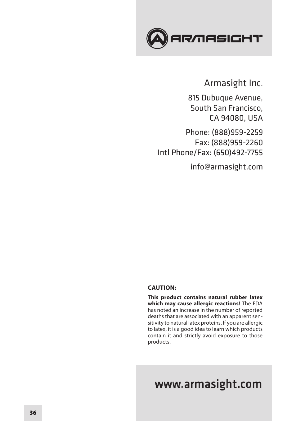 Armasight inc | Armasight NSGNYX7001QGDI1 Nyx7 GEN 2+ QS Night Vision Goggles User Manual | Page 36 / 36