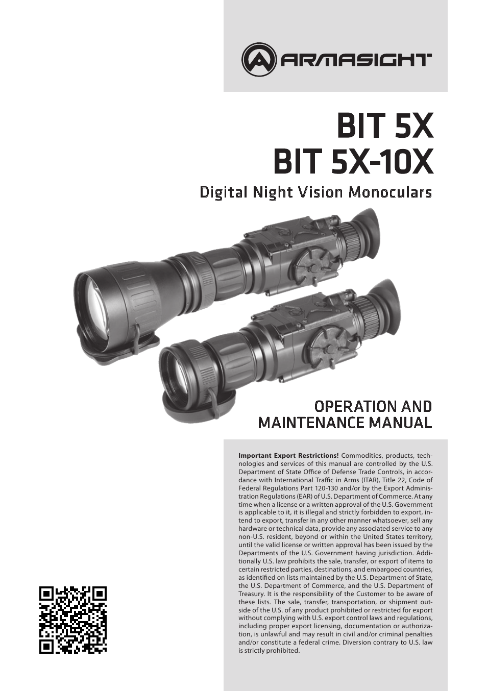 Armasight DAMBIT05X05PAL1 BIT 5x Digital Night Vision Monocular User Manual | 36 pages