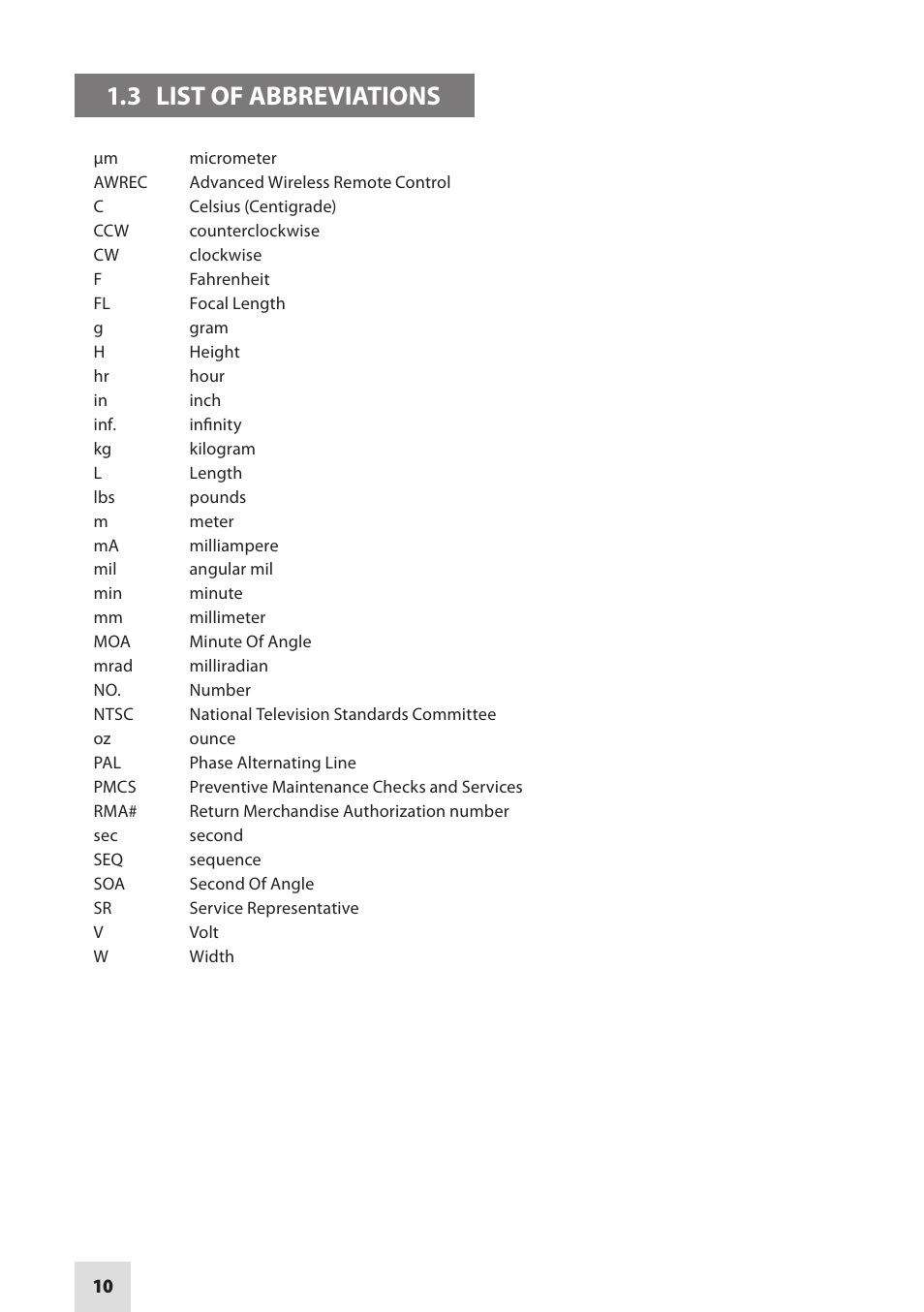 3 list of abbreviations | Armasight DAMBIT05X05PAL1 BIT 5x Digital Night Vision Monocular User Manual | Page 10 / 36