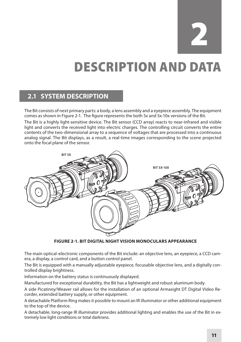 Description and data | Armasight DAMBIT05X05PAL1 BIT 5x Digital Night Vision Monocular User Manual | Page 11 / 36