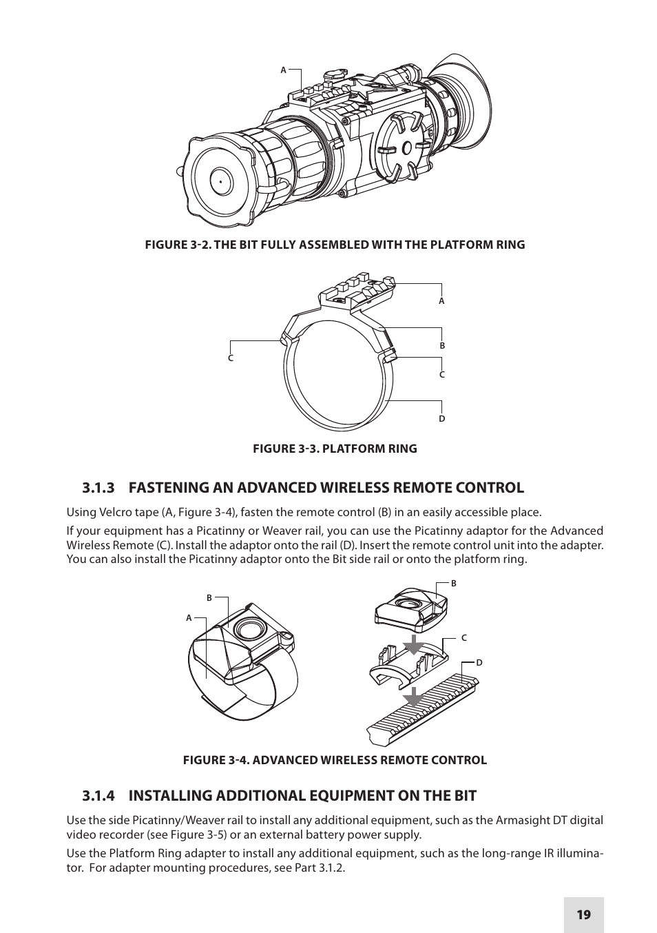 3 fastening an advanced wireless remote control, 4 installing additional equipment on the bit | Armasight DAMBIT05X05PAL1 BIT 5x Digital Night Vision Monocular User Manual | Page 19 / 36