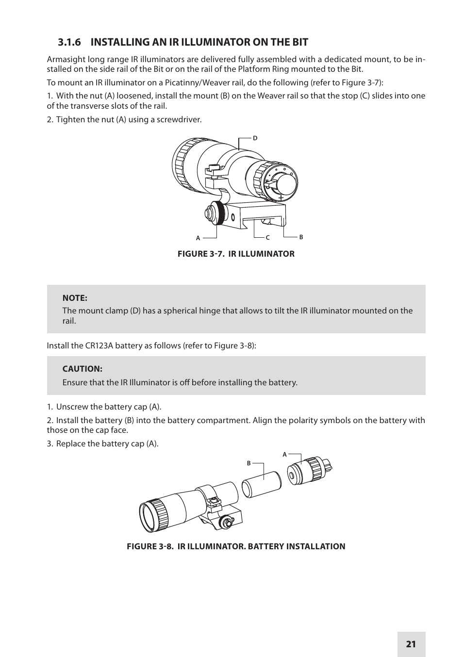 6 installing an ir illuminator on the bit | Armasight DAMBIT05X05PAL1 BIT 5x Digital Night Vision Monocular User Manual | Page 21 / 36