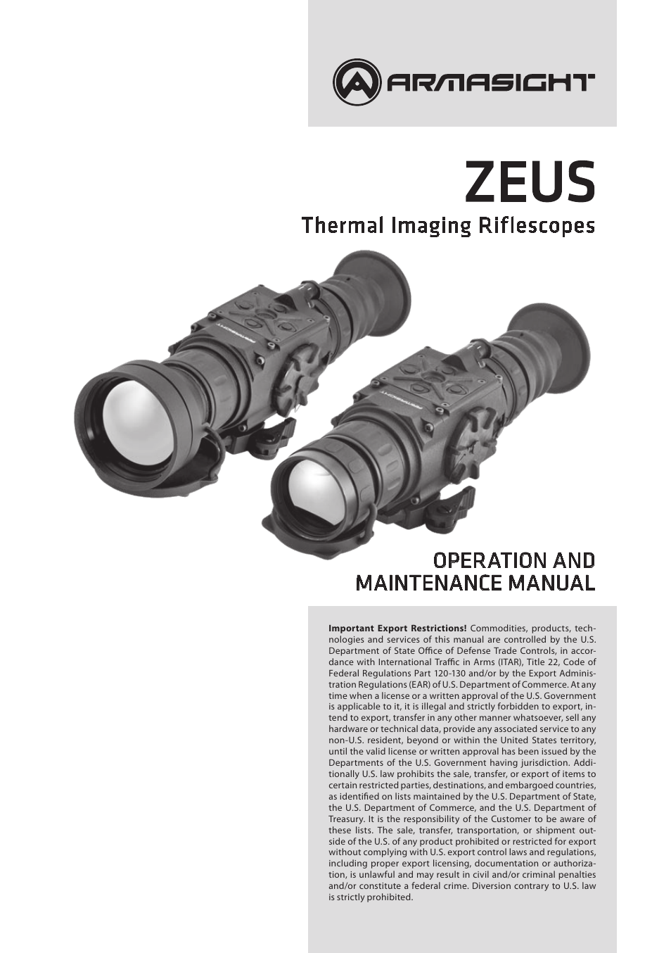 Armasight TAT163WN7ZEUS31 Zeus 640 3-24x75 (30Hz) Thermal Imaging Rifle Scope User Manual | 40 pages