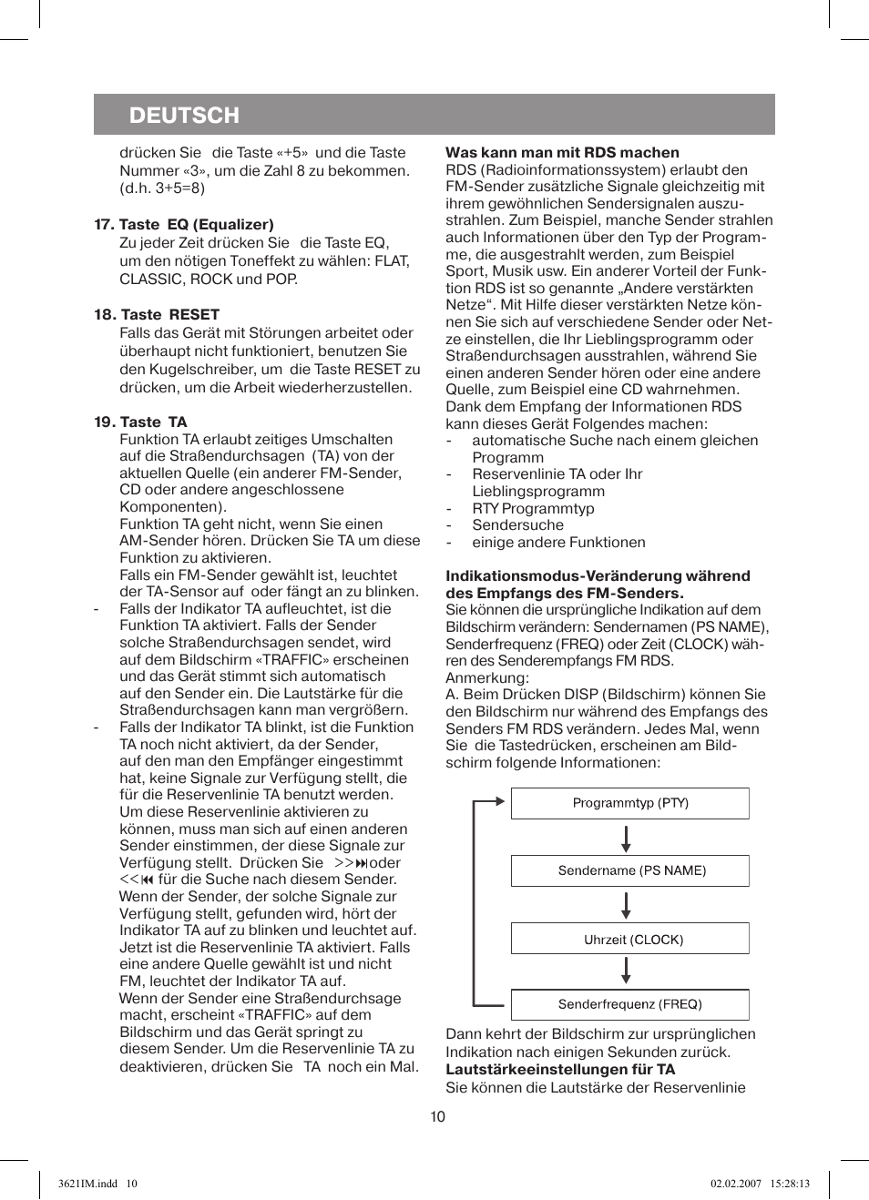 Deutsch | Vitek VT-3621 User Manual | Page 10 / 32