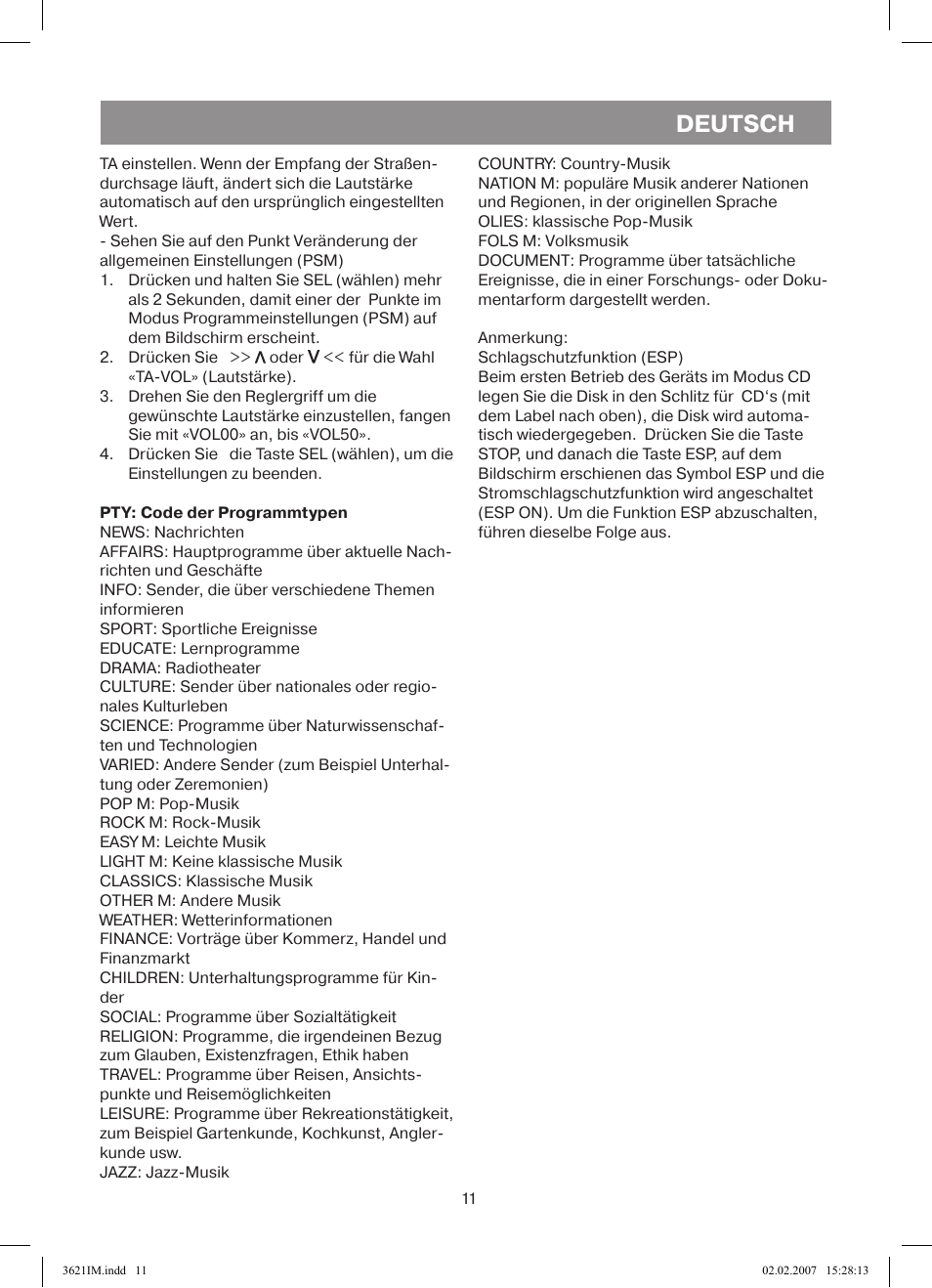 Deutsch | Vitek VT-3621 User Manual | Page 11 / 32