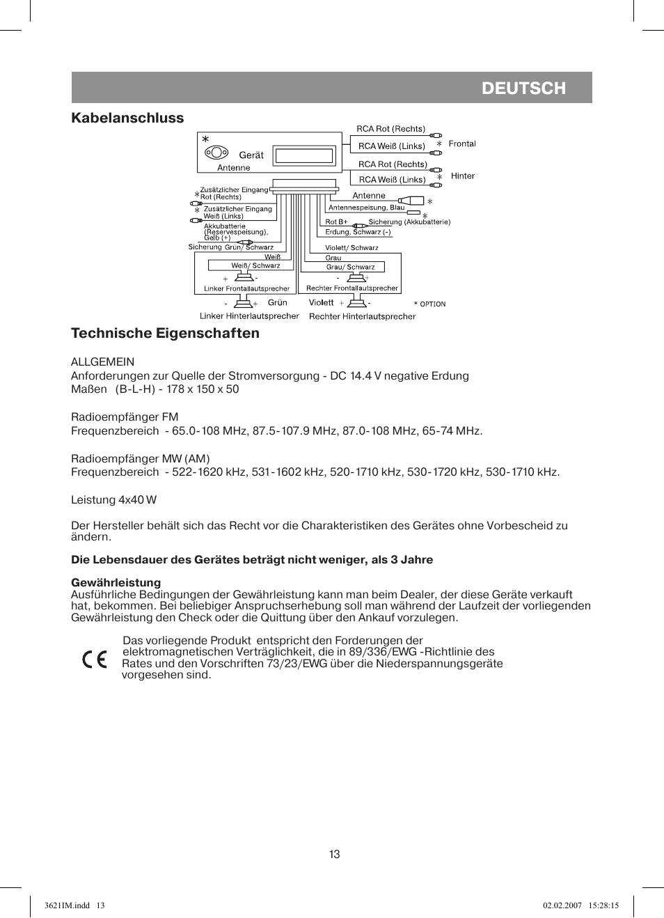 Deutsch | Vitek VT-3621 User Manual | Page 13 / 32