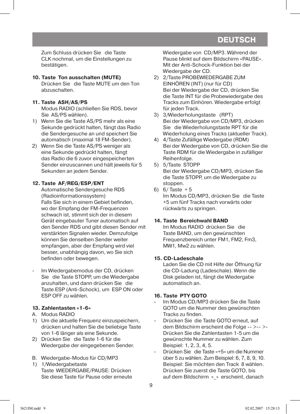 Deutsch | Vitek VT-3621 User Manual | Page 9 / 32