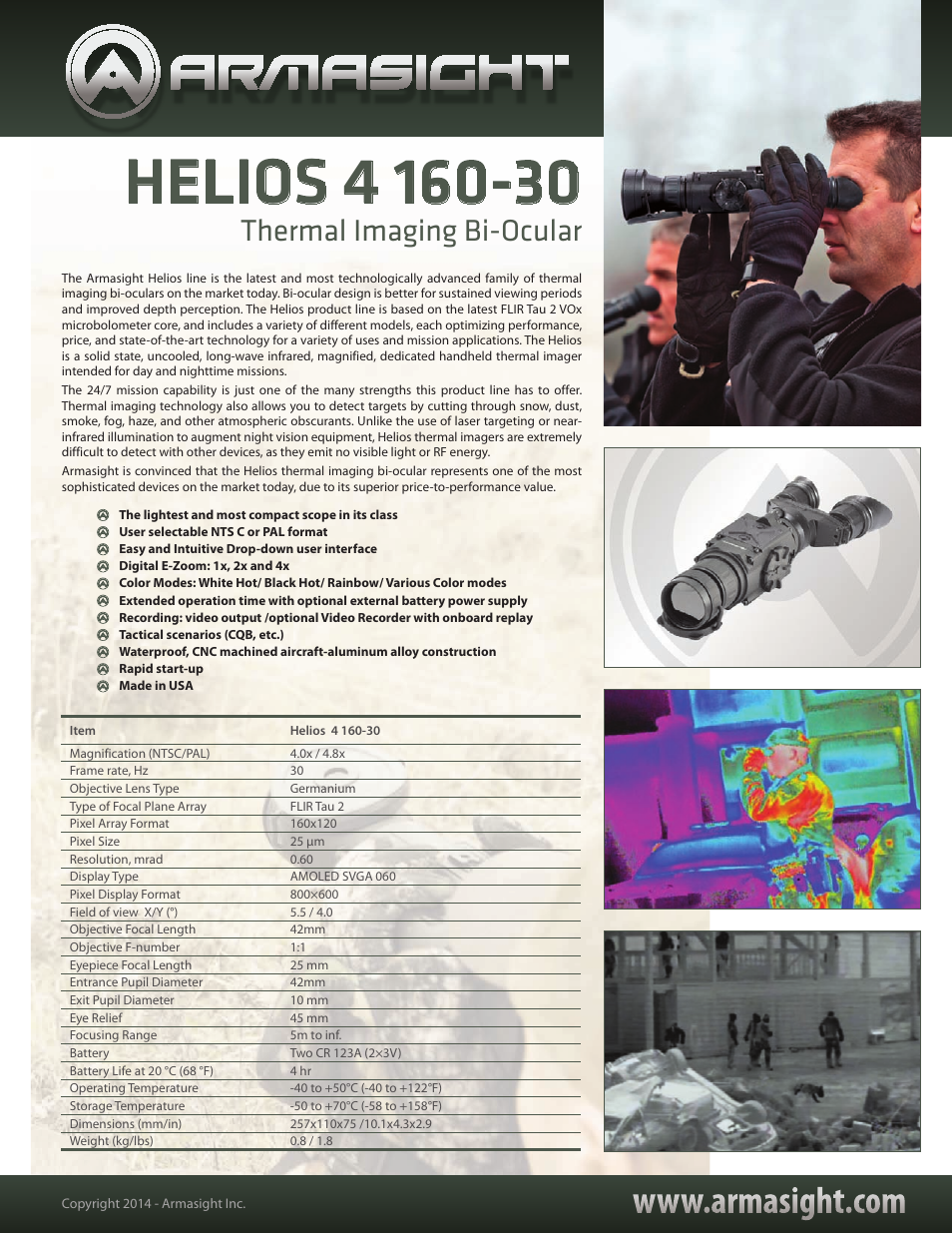 Armasight TAT163BN4HELI31 Helios 640 2-16x42 (30 Hz) Thermal Imaging Bi-Ocular User Manual | 1 page
