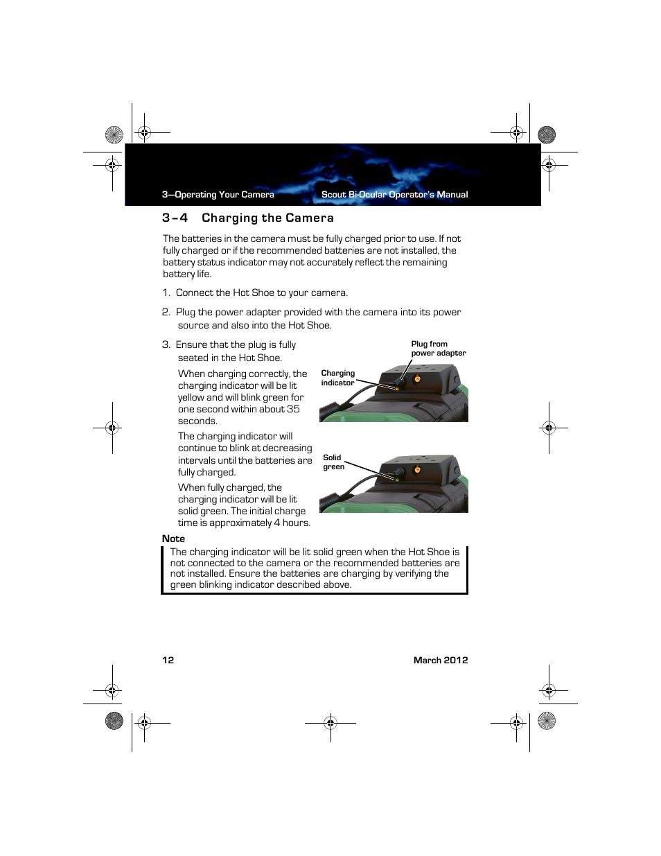 3–4 charging the camera, Charging the camera | Armasight TFT268BN0BTSXRP FLIR BTS-XR Pro 640x480 Thermal Bi-ocular, no lens 8.3Hz, NTSC User Manual | Page 18 / 40
