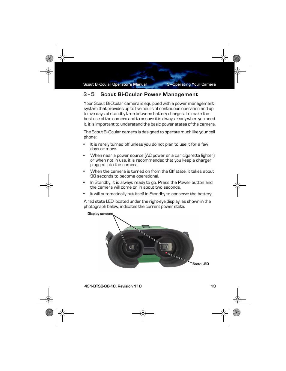 3–5 scout bi-ocular power management, Scout bi-ocular power management | Armasight TFT268BN0BTSXRP FLIR BTS-XR Pro 640x480 Thermal Bi-ocular, no lens 8.3Hz, NTSC User Manual | Page 19 / 40