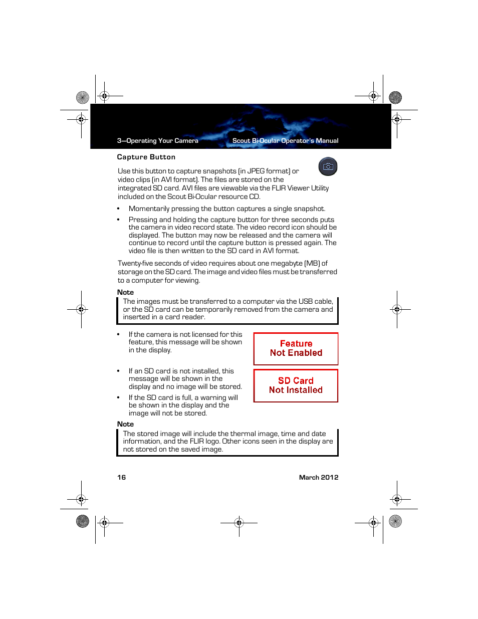 Capture button | Armasight TFT268BN0BTSXRP FLIR BTS-XR Pro 640x480 Thermal Bi-ocular, no lens 8.3Hz, NTSC User Manual | Page 22 / 40