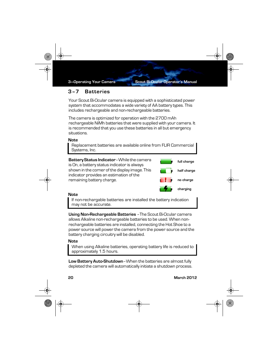 3–7 batteries, Batteries | Armasight TFT268BN0BTSXRP FLIR BTS-XR Pro 640x480 Thermal Bi-ocular, no lens 8.3Hz, NTSC User Manual | Page 26 / 40