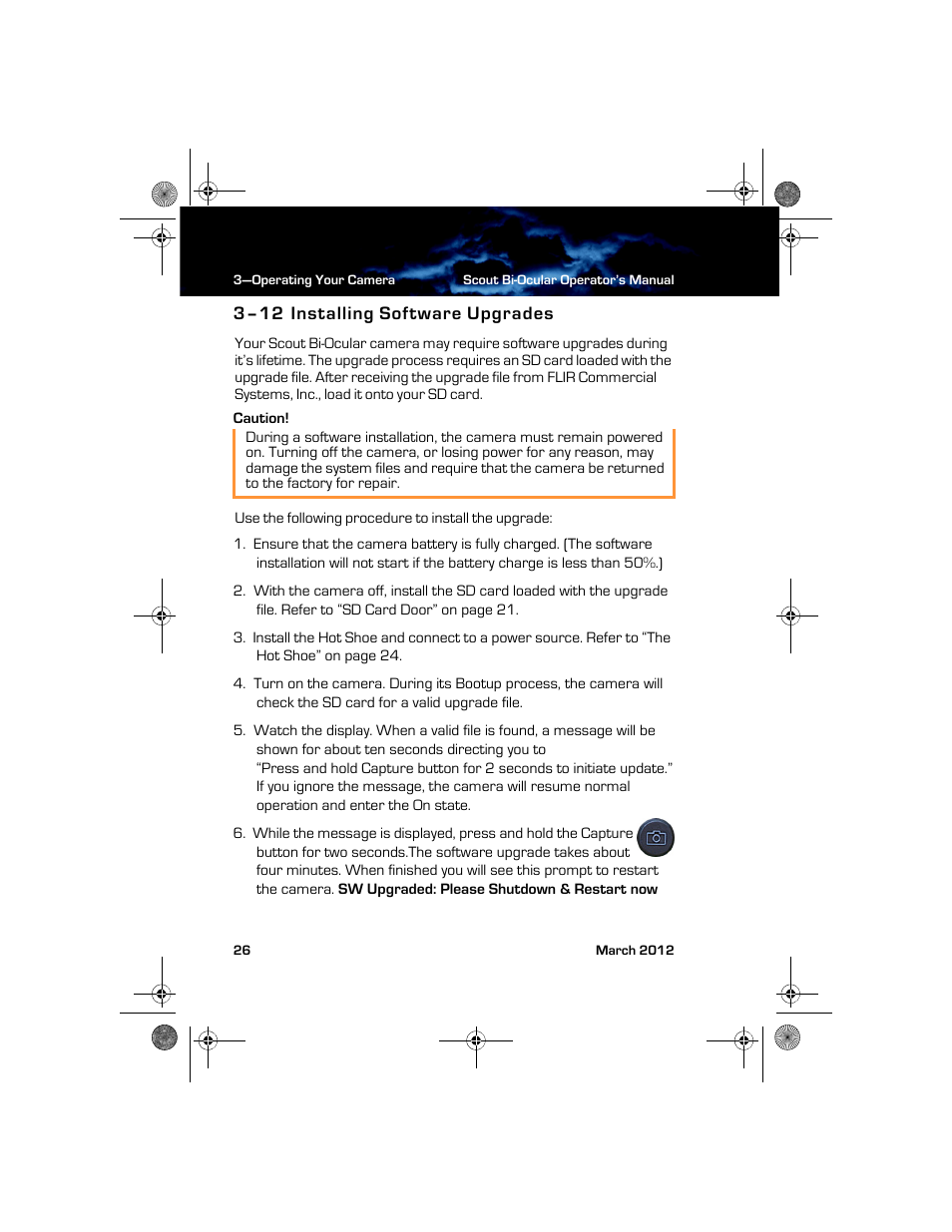 3–12 installing software upgrades, Installing software upgrades | Armasight TFT268BN0BTSXRP FLIR BTS-XR Pro 640x480 Thermal Bi-ocular, no lens 8.3Hz, NTSC User Manual | Page 32 / 40