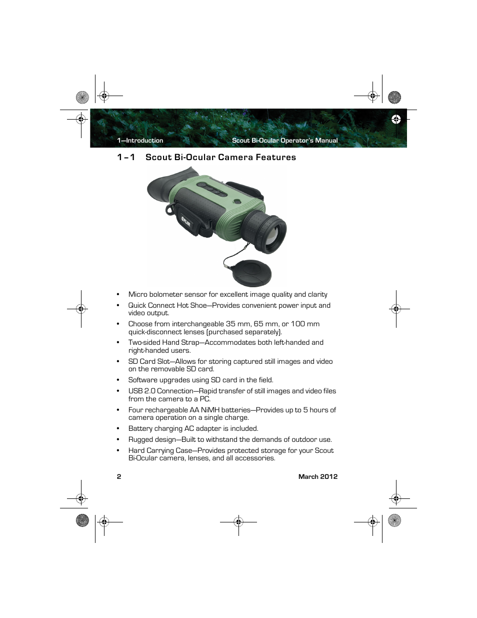 1–1 scout bi-ocular camera features, Scout bi-ocular camera features | Armasight TFT268BN0BTSXRP FLIR BTS-XR Pro 640x480 Thermal Bi-ocular, no lens 8.3Hz, NTSC User Manual | Page 8 / 40
