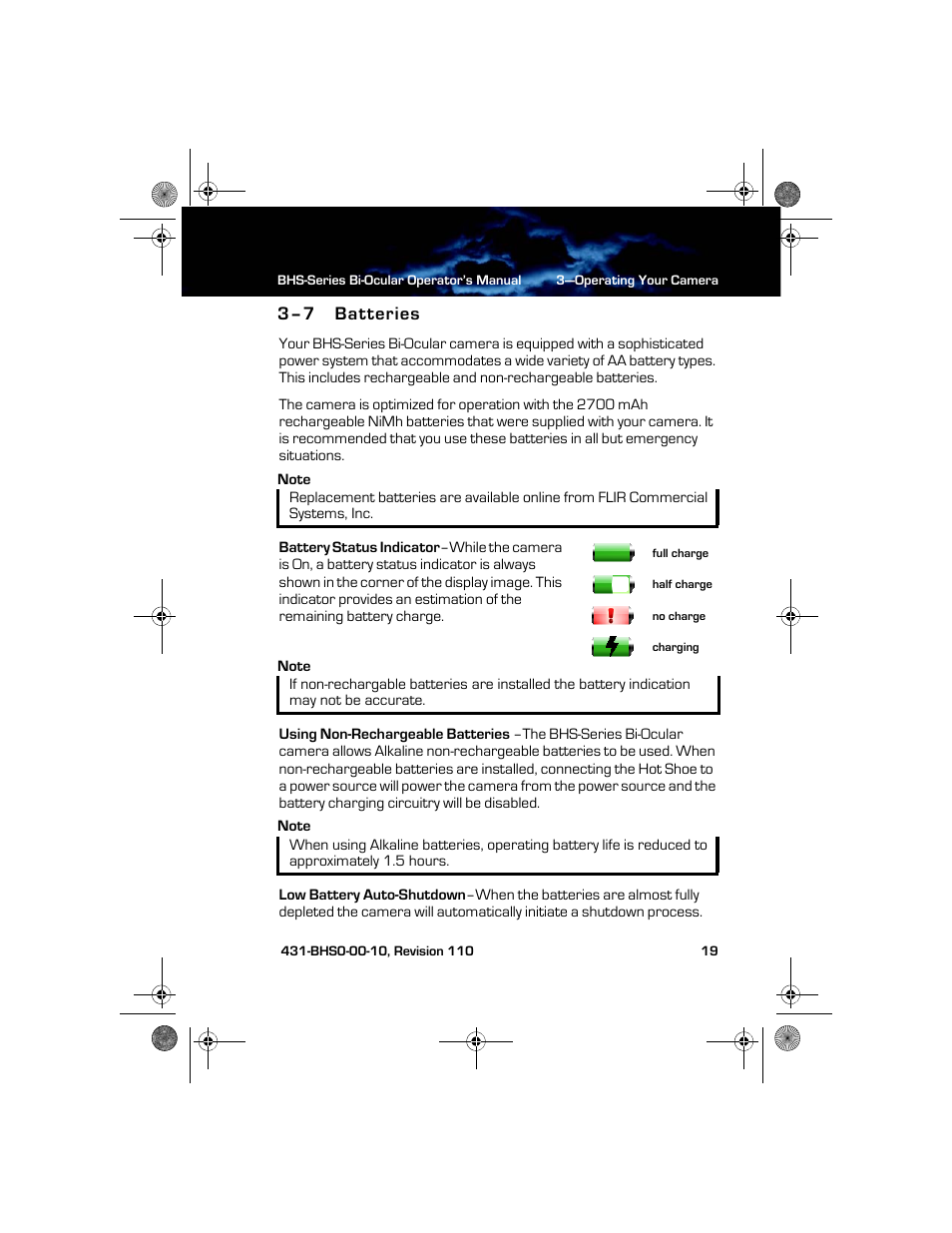 3–7 batteries, Batteries | Armasight TFT263BN0BHSXRP FLIR BHS-XR Command 640x480 Thermal Bi-ocular, no lens 30Hz, PAL User Manual | Page 25 / 38