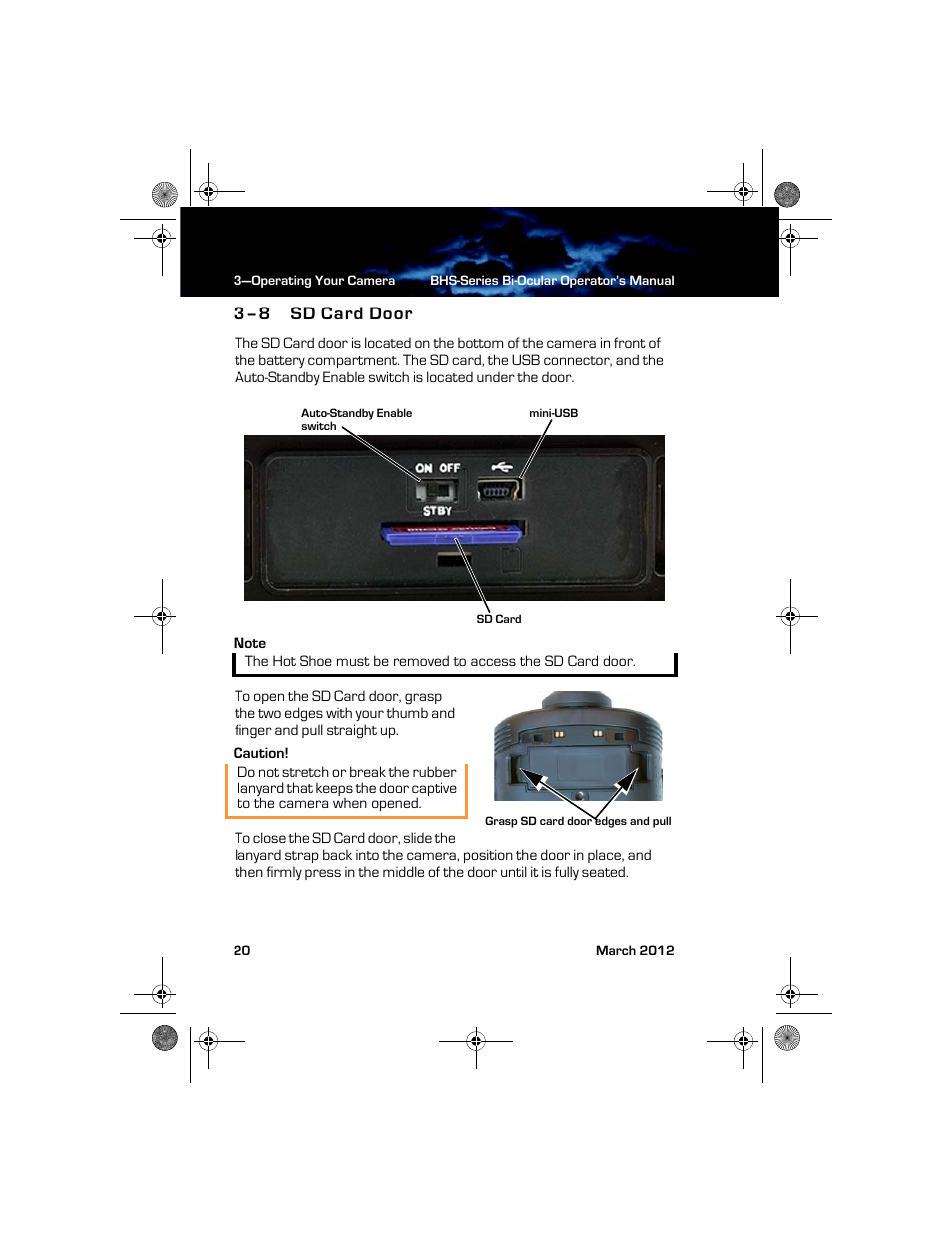 3–8 sd card door, Sd card door | Armasight TFT263BN0BHSXRP FLIR BHS-XR Command 640x480 Thermal Bi-ocular, no lens 30Hz, PAL User Manual | Page 26 / 38