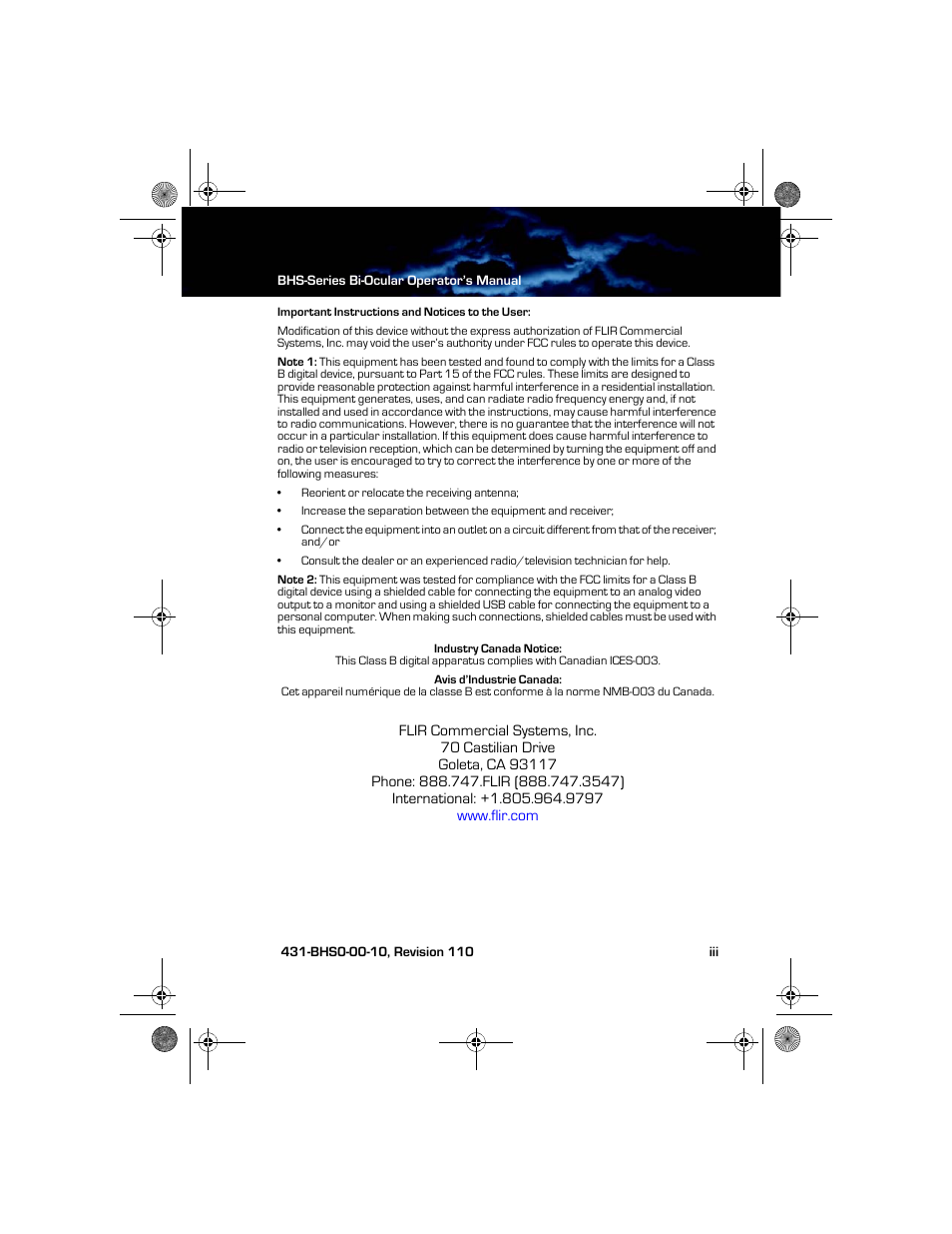 Armasight TFT263BN0BHSXRP FLIR BHS-XR Command 640x480 Thermal Bi-ocular, no lens 30Hz, PAL User Manual | Page 3 / 38