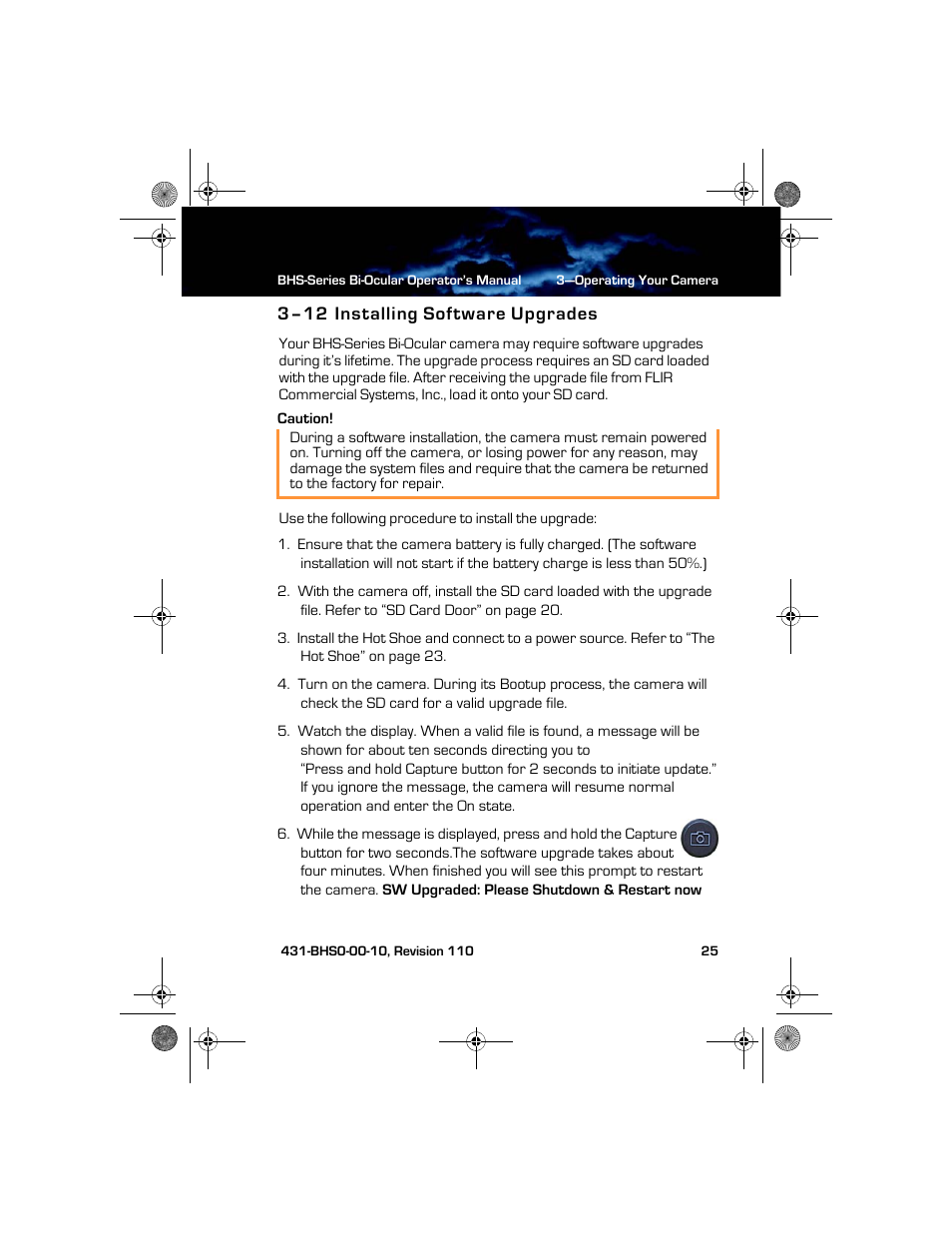 3–12 installing software upgrades, Installing software upgrades | Armasight TFT263BN0BHSXRP FLIR BHS-XR Command 640x480 Thermal Bi-ocular, no lens 30Hz, PAL User Manual | Page 31 / 38