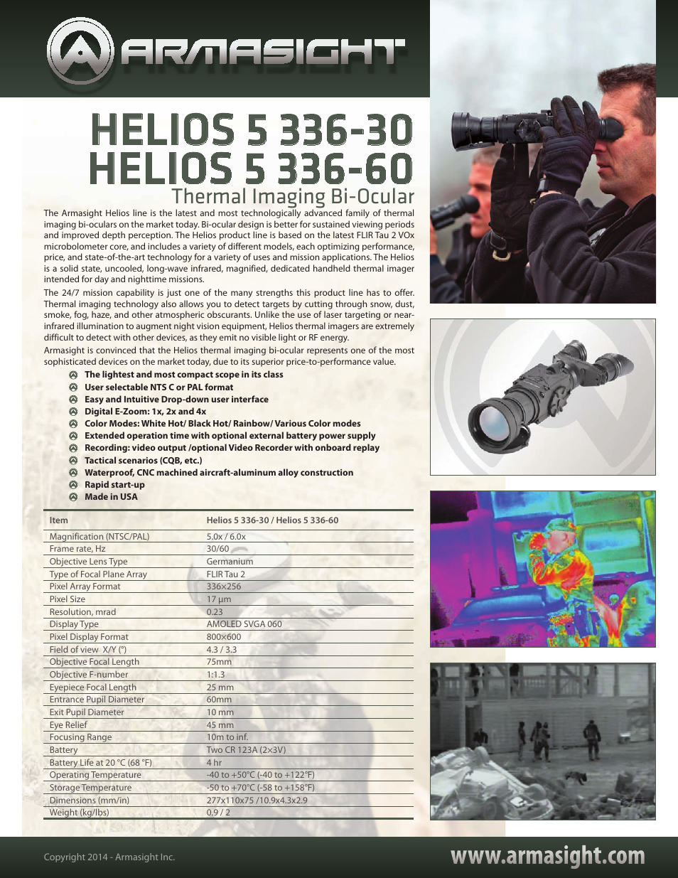 Armasight TAT176BN7HELI51 Helios 336 5-20x75 (60Hz) Thermal Imaging Bi-Ocular User Manual | 1 page