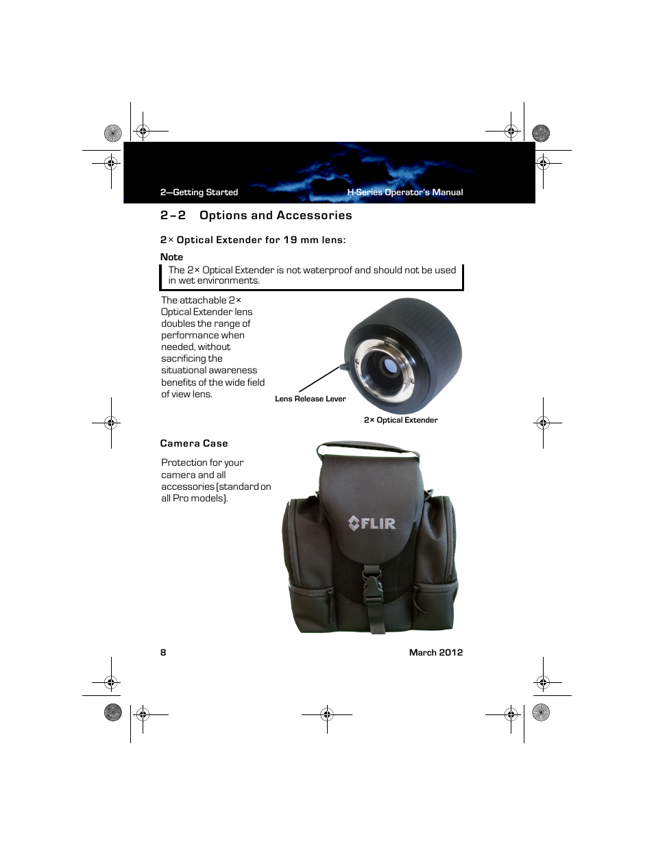 2–2 options and accessories, 2× optical extender for 19 mm lens, Camera case | Options and accessories | Armasight TFT233MN9HN324P FLIR HS-324 Patrol 19mm 30Hz, NTSC User Manual | Page 14 / 40