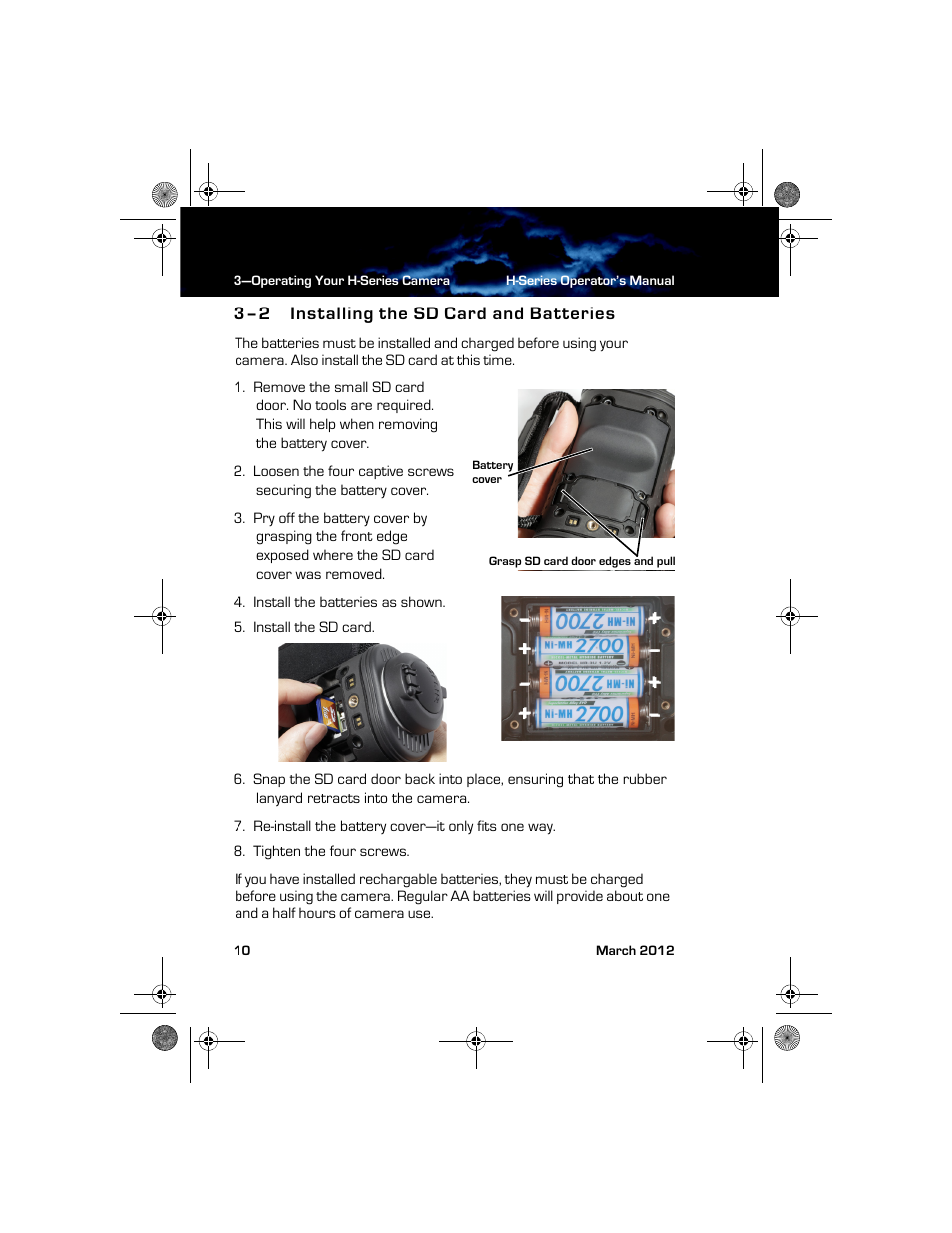 3–2 installing the sd card and batteries, Installing the sd card and batteries | Armasight TFT233MN9HN324P FLIR HS-324 Patrol 19mm 30Hz, NTSC User Manual | Page 16 / 40