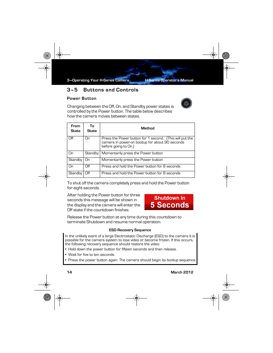 3–5 buttons and controls, Power button, Buttons and controls | Armasight TFT233MN9HN324P FLIR HS-324 Patrol 19mm 30Hz, NTSC User Manual | Page 20 / 40