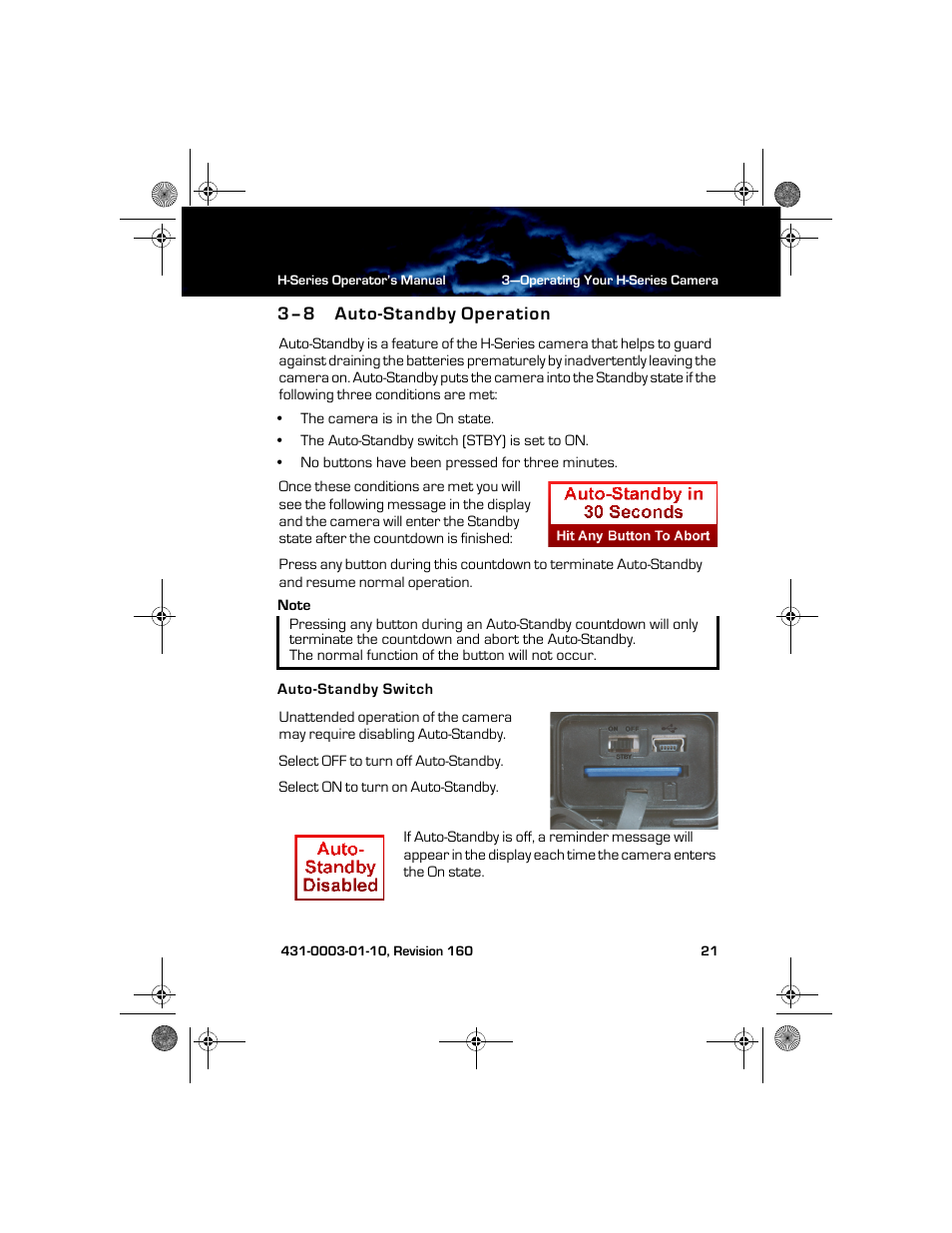 3–8 auto-standby operation, Auto-standby switch, Auto-standby operation | Armasight TFT233MN9HN324P FLIR HS-324 Patrol 19mm 30Hz, NTSC User Manual | Page 27 / 40