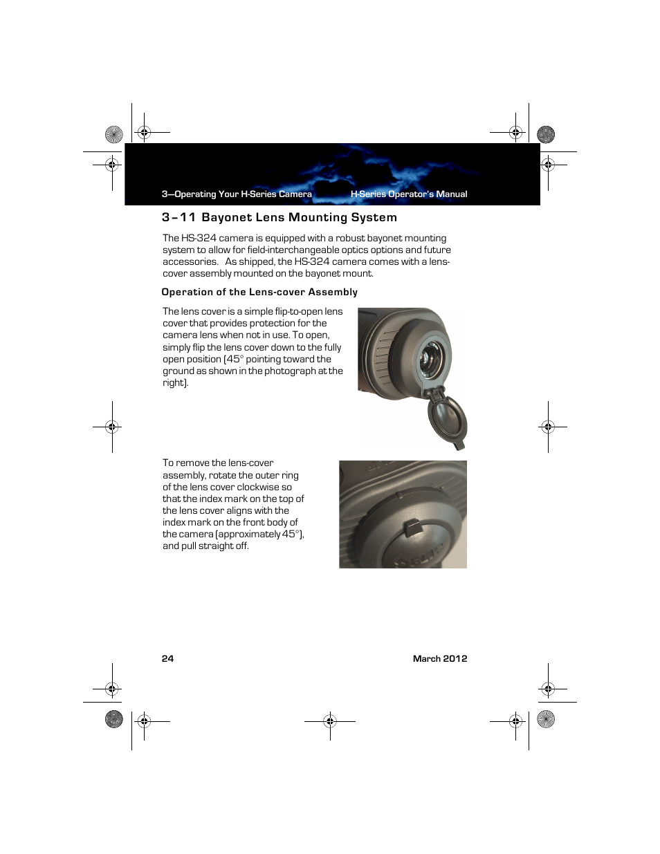 3–11 bayonet lens mounting system, Operation of the lens-cover assembly, Bayonet lens mounting system | Armasight TFT233MN9HN324P FLIR HS-324 Patrol 19mm 30Hz, NTSC User Manual | Page 30 / 40