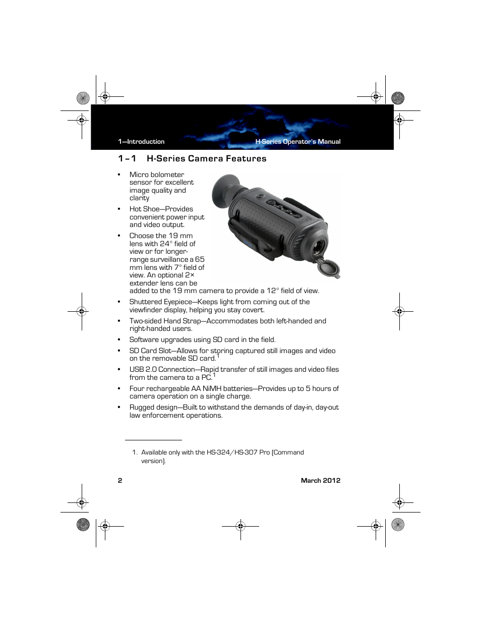 1–1 h-series camera features, H-series camera features | Armasight TFT233MN9HN324P FLIR HS-324 Patrol 19mm 30Hz, NTSC User Manual | Page 8 / 40