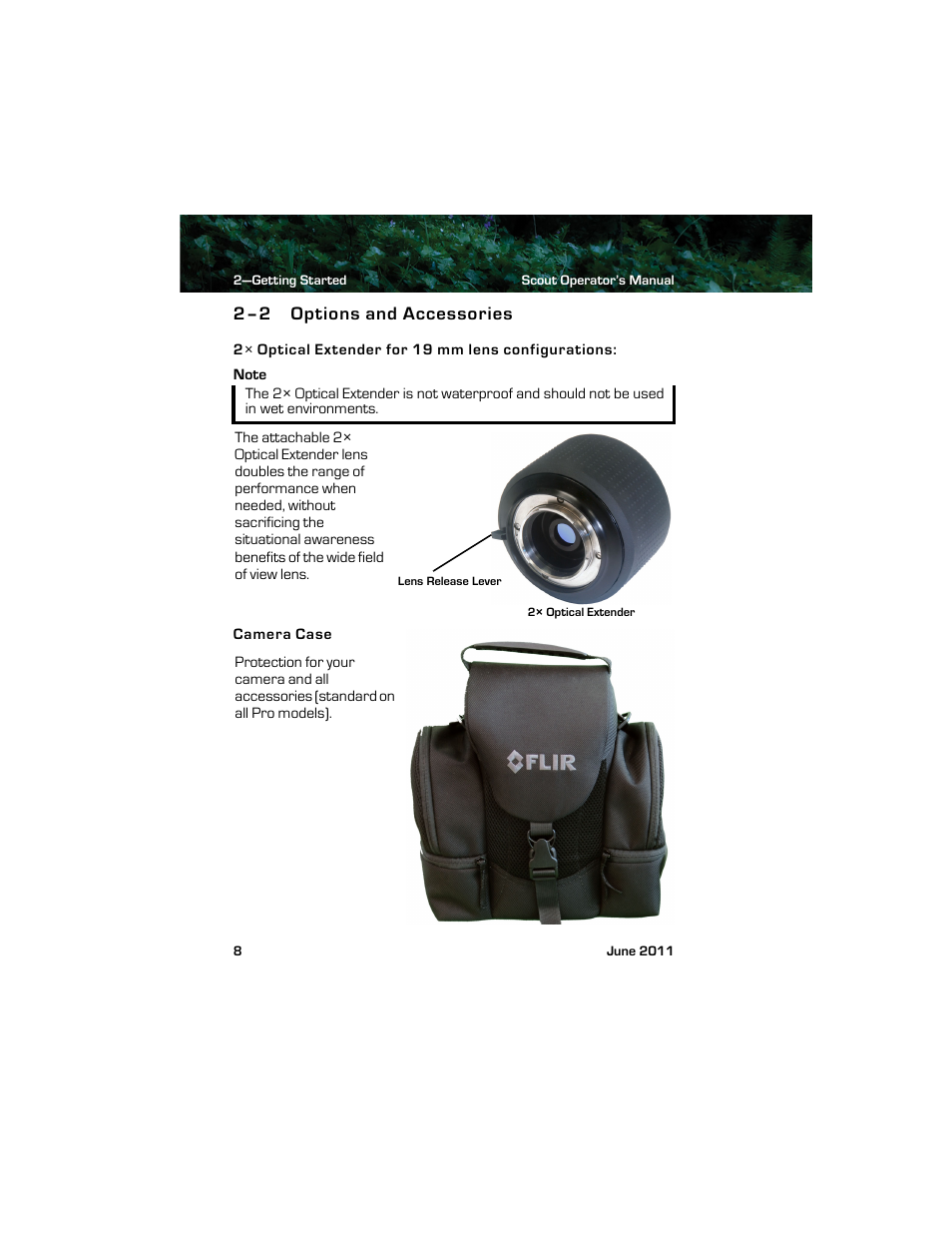 2–2 options and accessories, 2× optical extender for 19 mm lens configurations, Camera case | Options and accessories | Armasight TFT238MN6TS32RP FLIR Scout TS32R Pro 320x240 65mm monocular 8.3Hz, PAL User Manual | Page 12 / 38