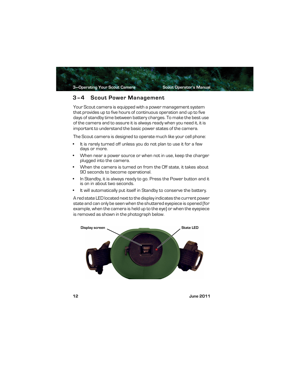 3–4 scout power management, Scout power management | Armasight TFT238MN6TS32RP FLIR Scout TS32R Pro 320x240 65mm monocular 8.3Hz, PAL User Manual | Page 16 / 38