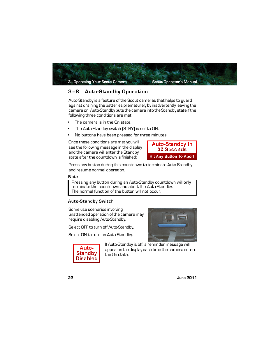 3–8 auto-standby operation, Auto-standby switch, Auto-standby operation | Armasight TFT238MN6TS32RP FLIR Scout TS32R Pro 320x240 65mm monocular 8.3Hz, PAL User Manual | Page 26 / 38