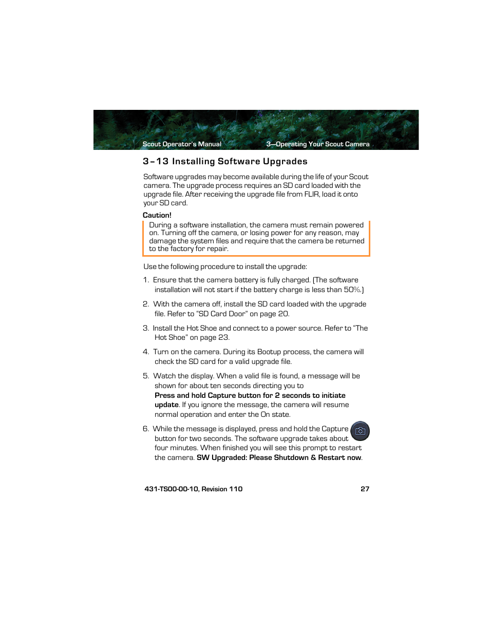 3–13 installing software upgrades, Installing software upgrades | Armasight TFT238MN6TS32RP FLIR Scout TS32R Pro 320x240 65mm monocular 8.3Hz, PAL User Manual | Page 31 / 38