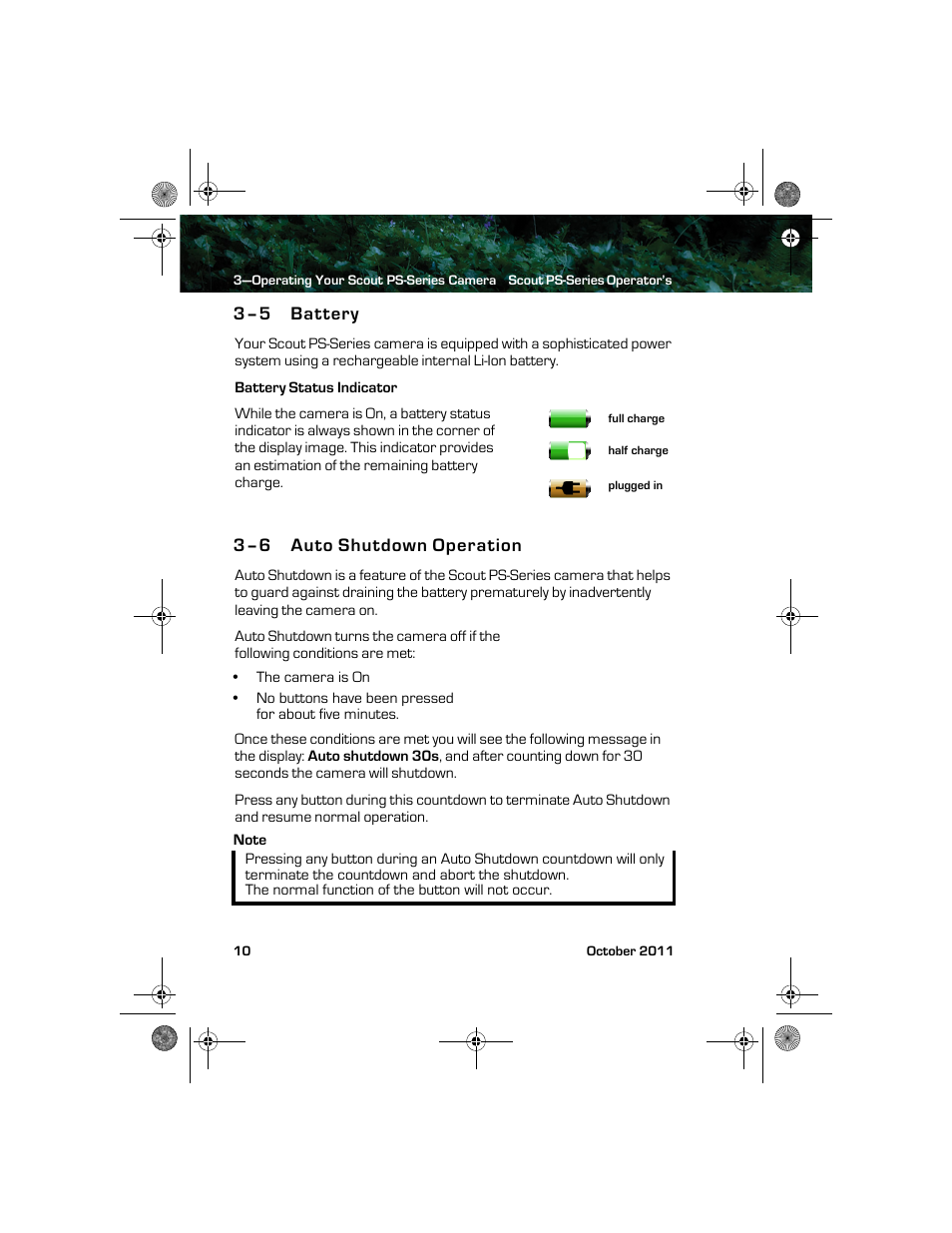 3–5 battery, 3–6 auto shutdown operation, Battery auto shutdown operation | Armasight TFT227MN9PS2400 FLIR Scout PS24 240x180 monocular 7.5Hz, NTSC User Manual | Page 14 / 18