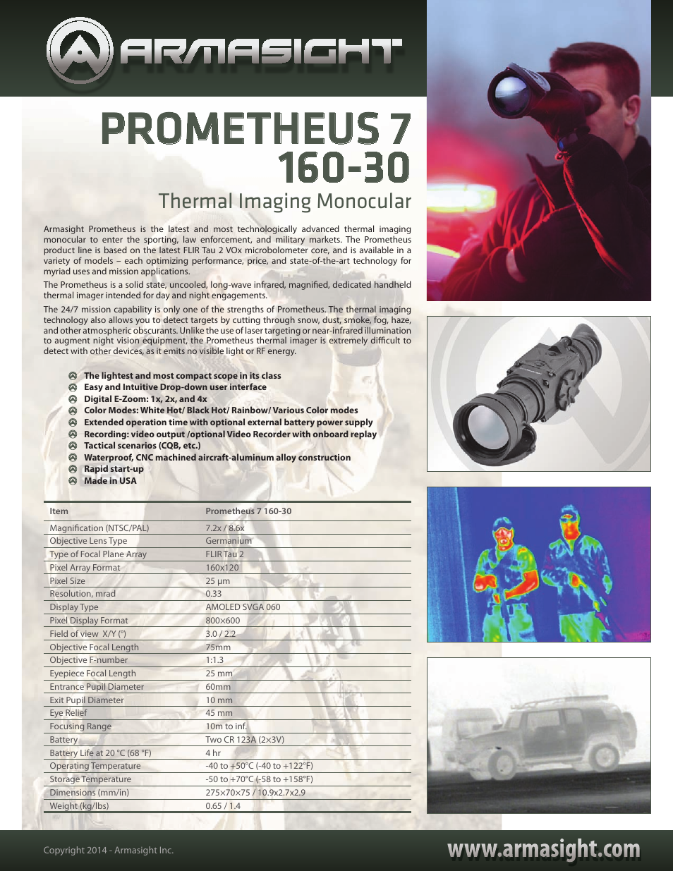 Armasight TAT213MN7PROM71 Prometheus 160 7-14x75 (30 Hz) Thermal Imaging Monocular User Manual | 1 page