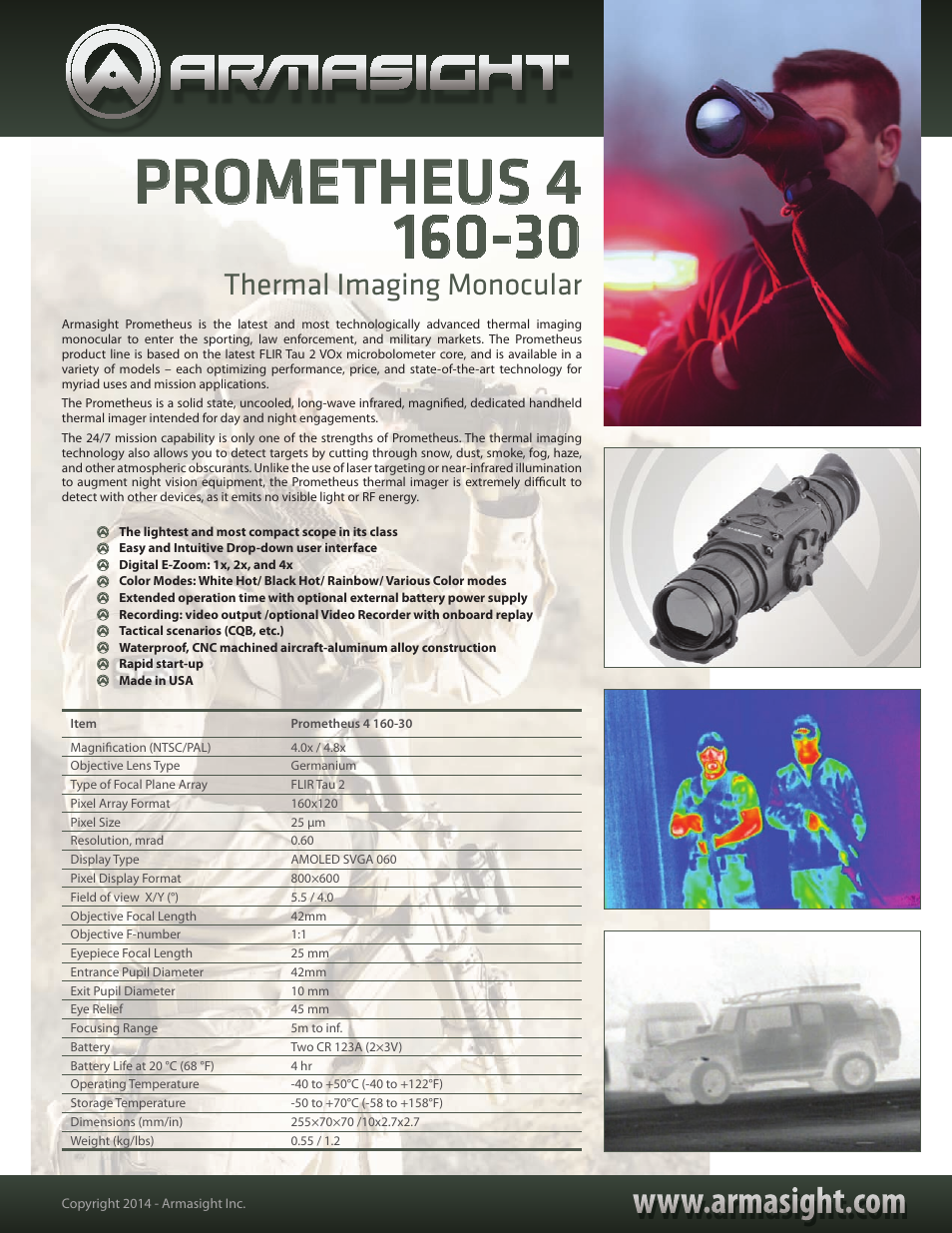 Armasight TAT213MN4PROM41 Prometheus 160 4-8x42 (30Hz) Thermal Imaging Monocular User Manual | 1 page