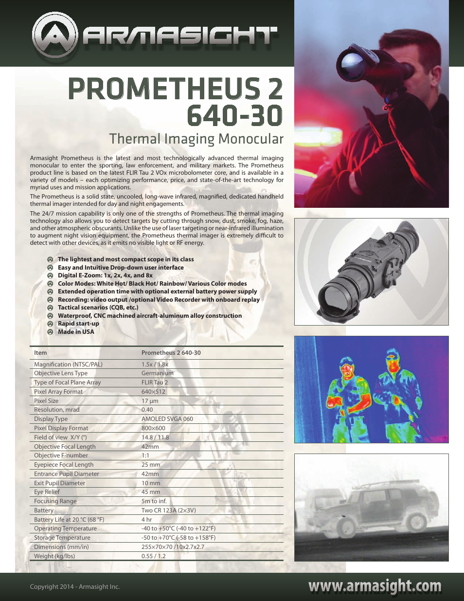 Armasight TAT163MN4PROM21 Prometheus 640 2-16x42 (30Hz) Thermal Imaging Monocular User Manual | 1 page