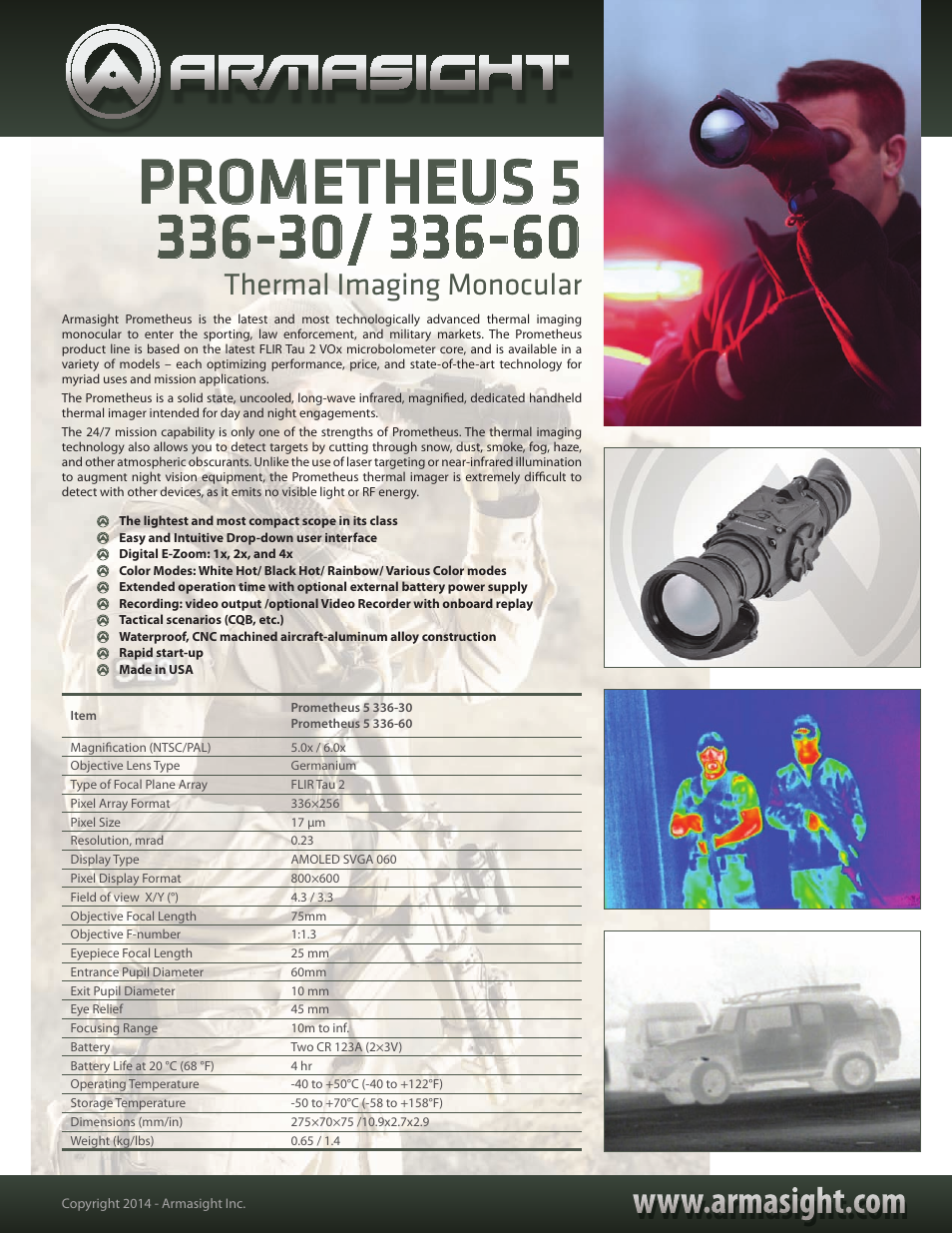 Armasight TAT173MN7PROM51 Prometheus 336 5-20x75 (30 Hz) Thermal Imaging Monocular User Manual | 1 page